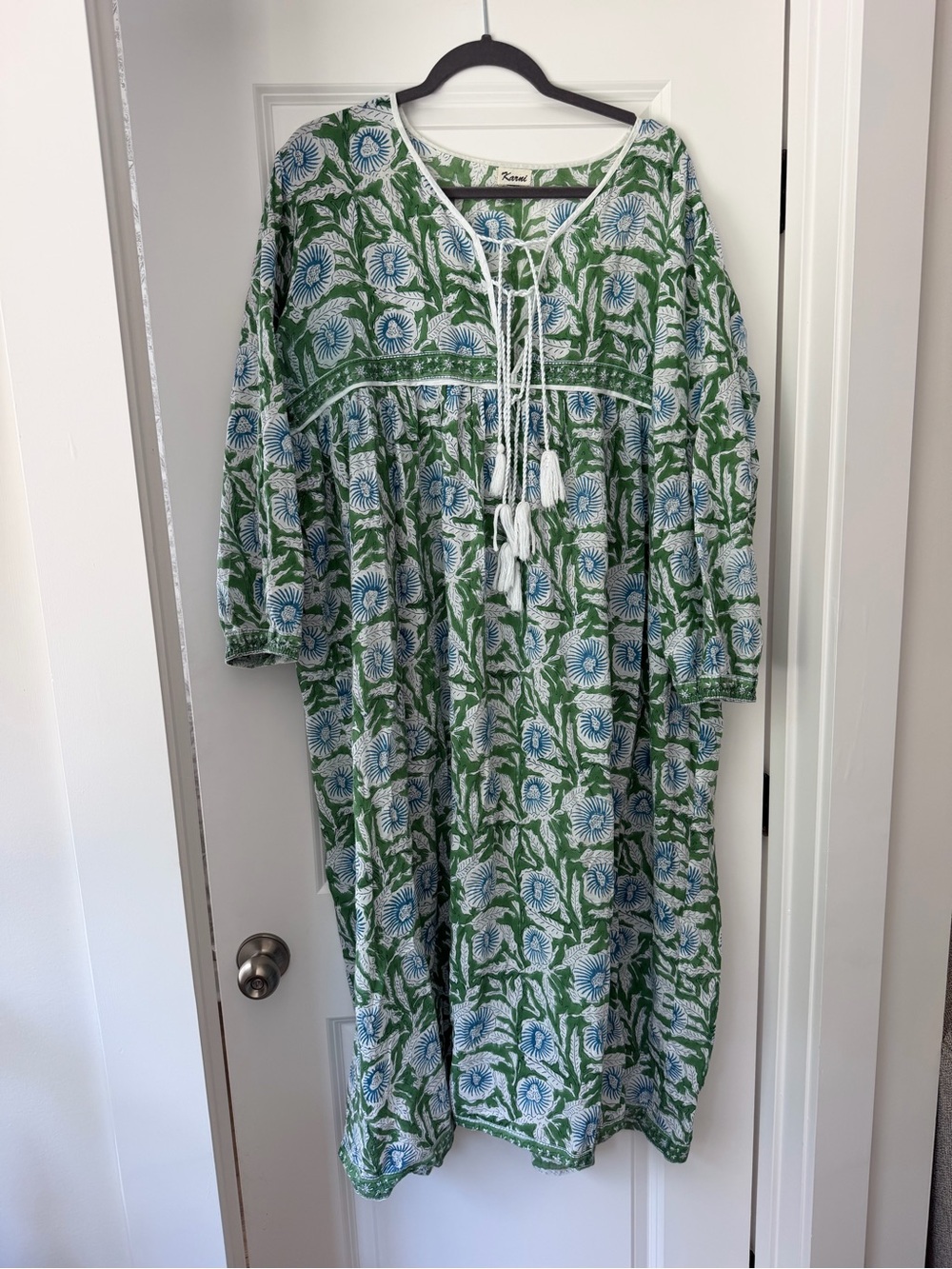 Green Floral Tie-Front Maxi Dress by Karni